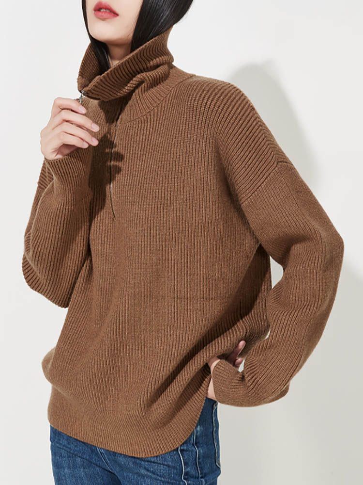 Oversized Turtleneck Sweater – Pullover with Zipper