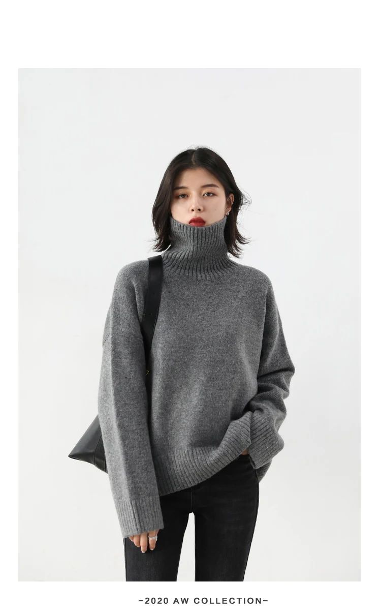 Oversized Turtleneck Knit Sweater – Casual Pullover