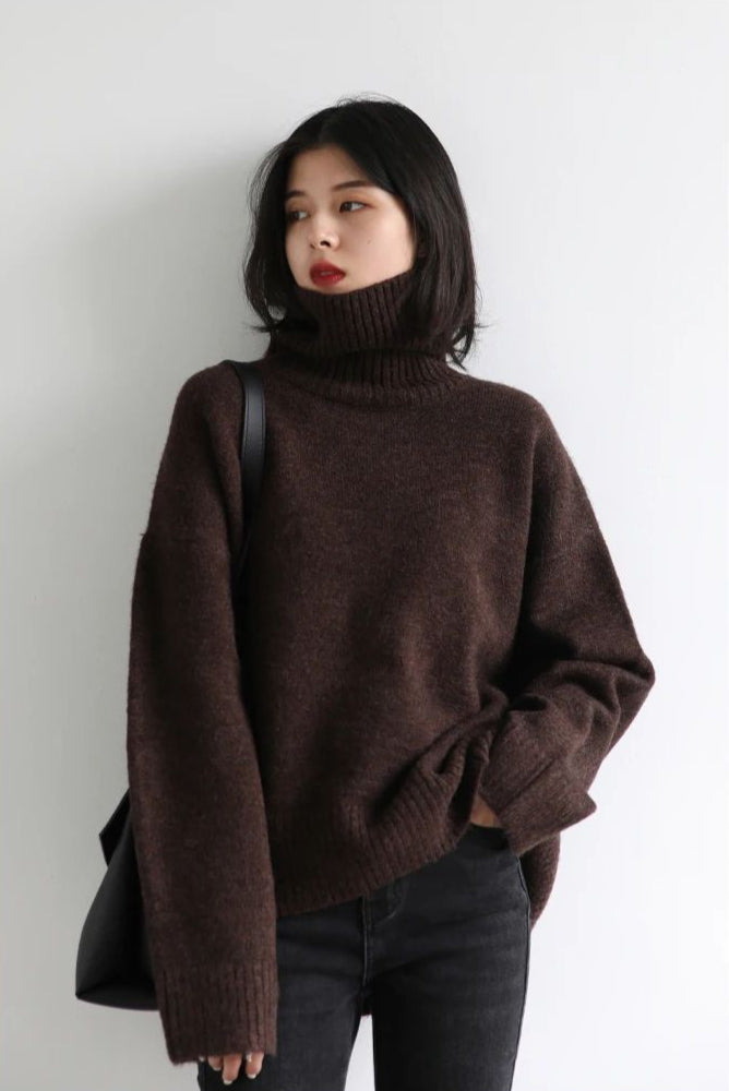 Oversized Turtleneck Knit Sweater – Casual Pullover