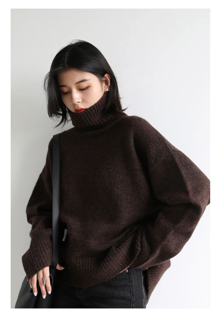 Oversized Turtleneck Knit Sweater – Casual Pullover