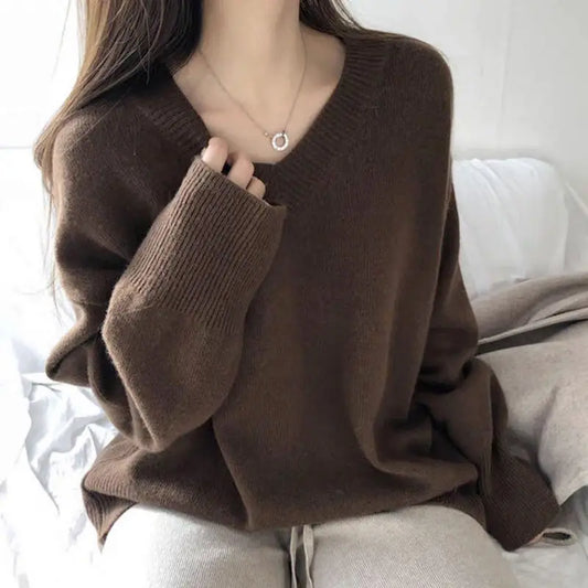 V-Neck KnitSweater – Vintage Loose Pullover