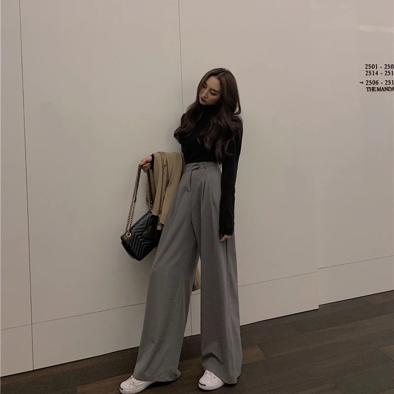 Wide-Leg Suit Pants – Casual Full-Length Trousers