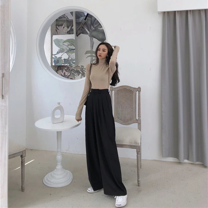 Wide-Leg Suit Pants – Casual Full-Length Trousers