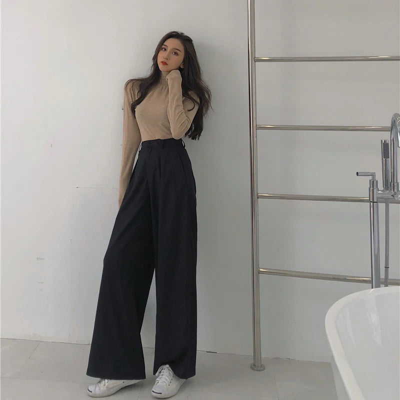 Wide-Leg Suit Pants – Casual Full-Length Trousers