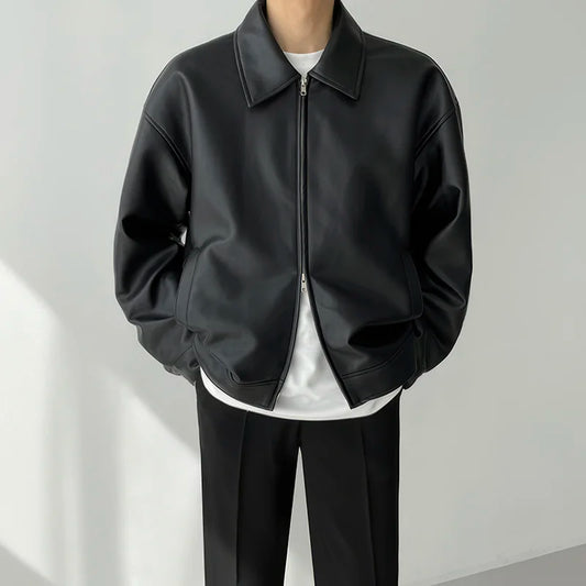 Black Leather Bomber Jacket – Streetwear Coat