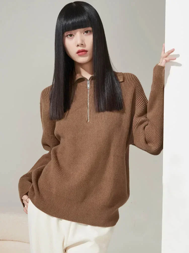 Oversized Turtleneck Sweater – Pullover with Zipper