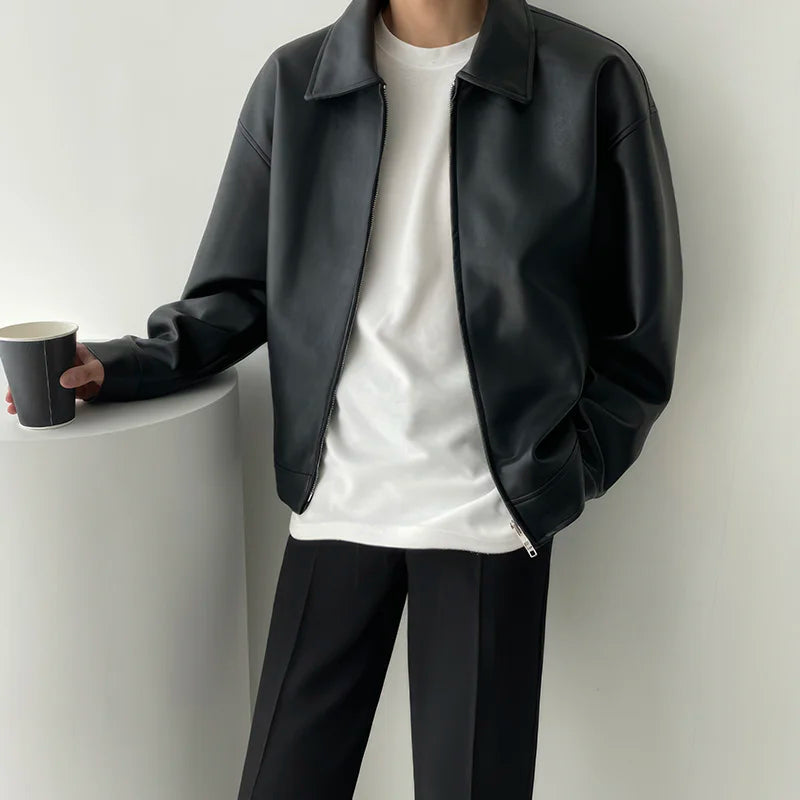 Black Leather Bomber Jacket – Streetwear Coat