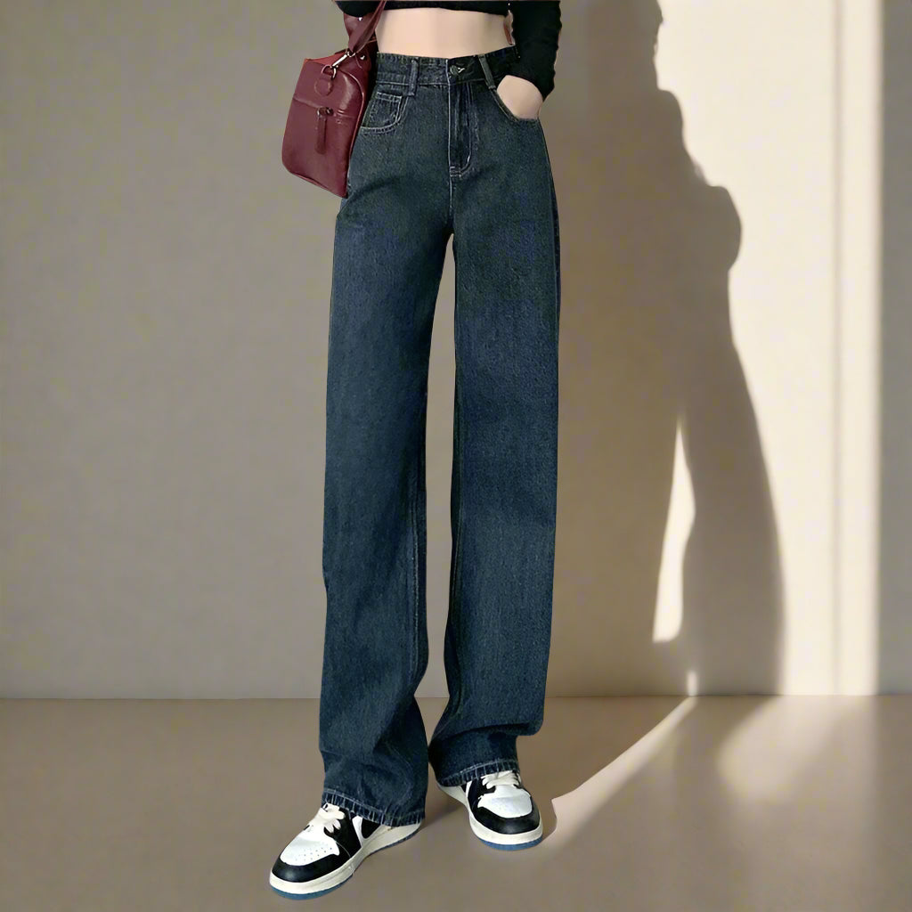 High-Waisted Baggy Jeans – Y2K Straight-Leg Denim Pants