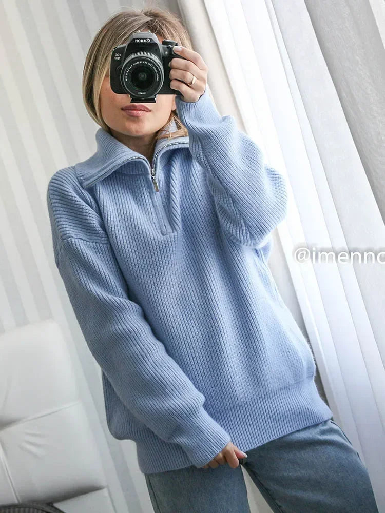 Oversized Turtleneck Sweater – Pullover with Zipper