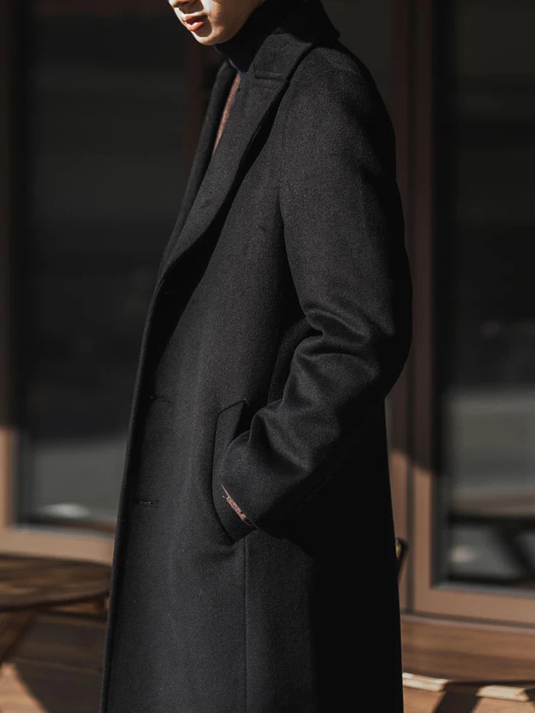 Premium Wool Blend Trench Coat – Single Breasted Winter Overcoat