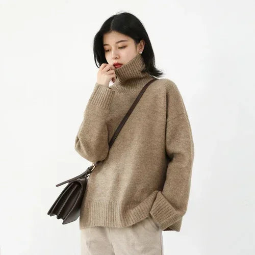 Oversized Turtleneck Knit Sweater – Casual Pullover