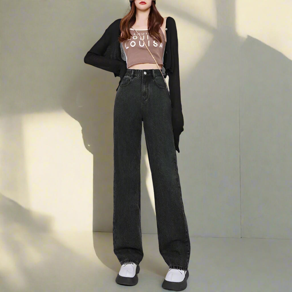 High-Waisted Baggy Jeans – Y2K Straight-Leg Denim Pants