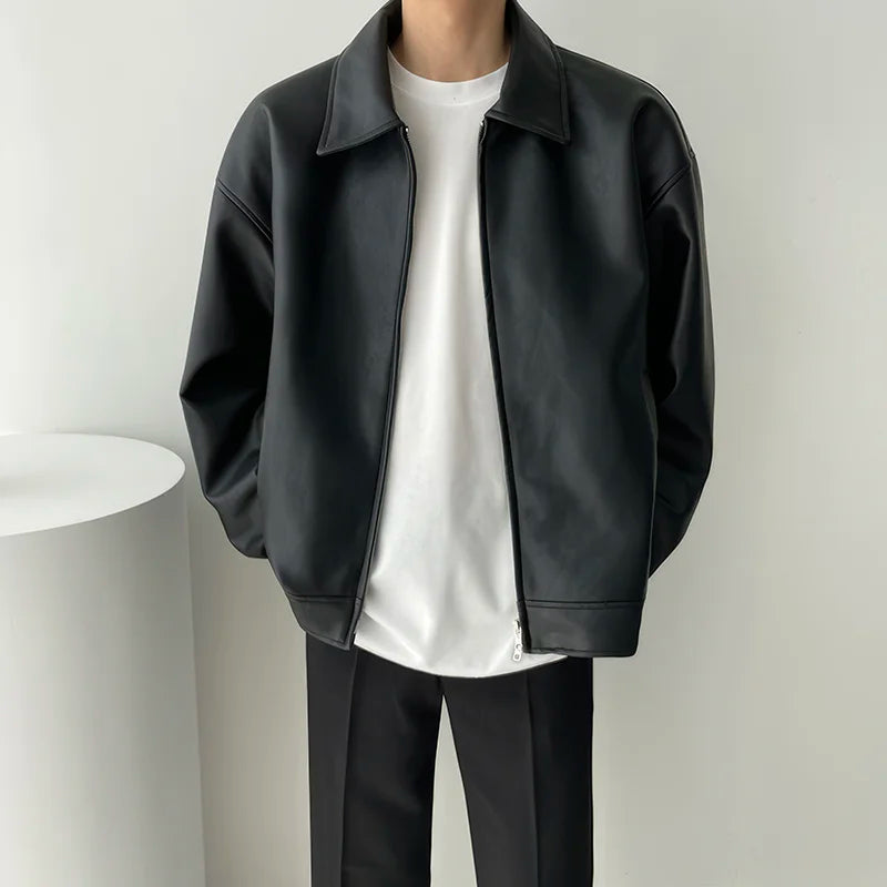 Black Leather Bomber Jacket – Streetwear Coat