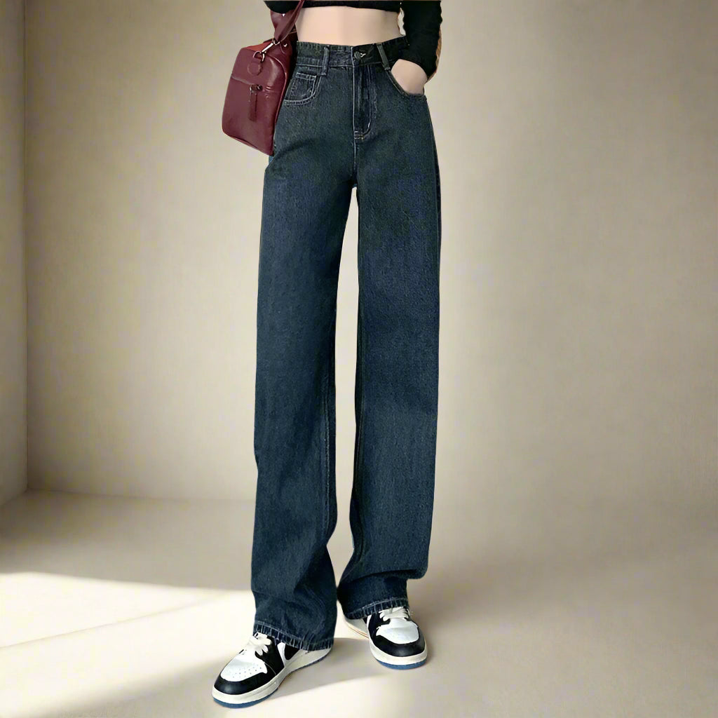 High-Waisted Baggy Jeans – Y2K Straight-Leg Denim Pants