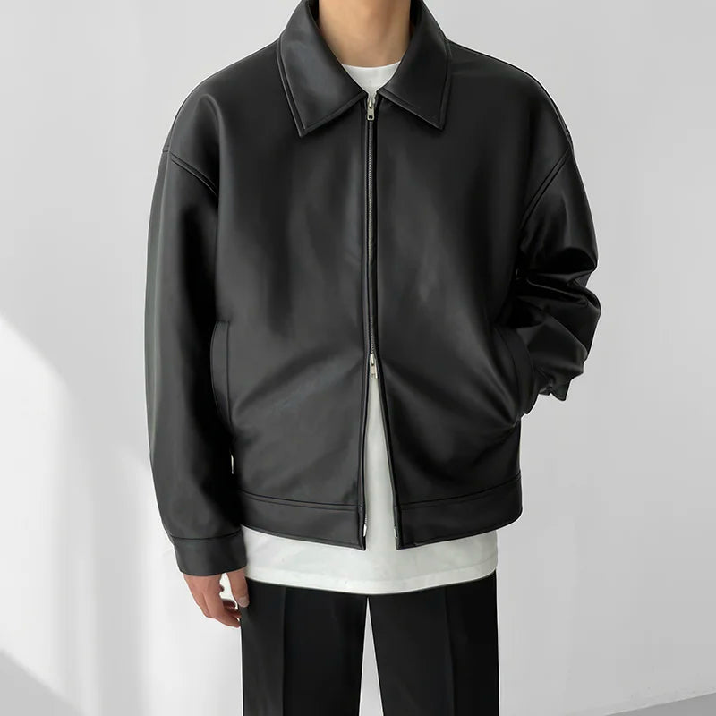 Black Leather Bomber Jacket – Streetwear Coat