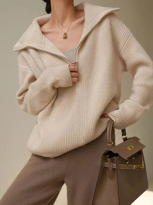 Oversized Turtleneck Sweater – Pullover with Zipper