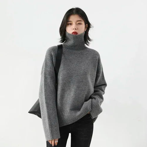 Oversized Turtleneck Knit Sweater – Casual Pullover