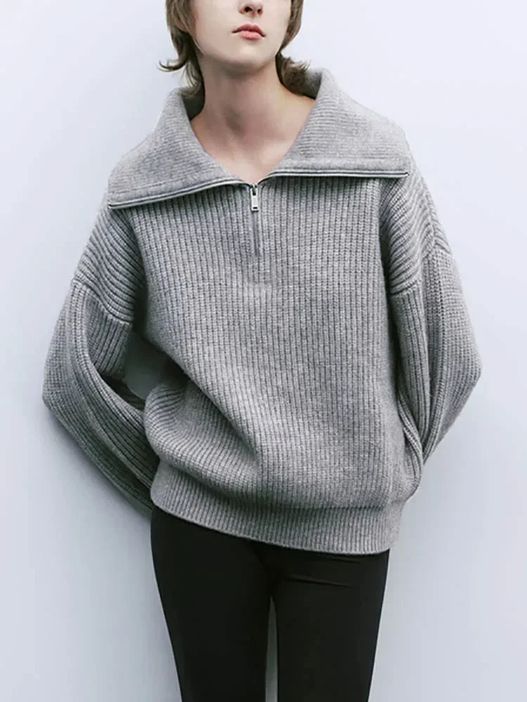 Oversized Turtleneck Sweater – Pullover with Zipper